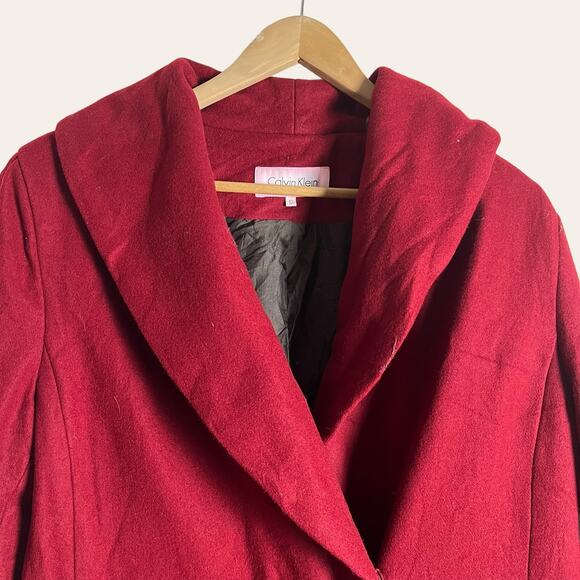 Calvin Klein Women’s Red Wool Blend Shawl Collar Coat Size 12 - Picture 7 of 12